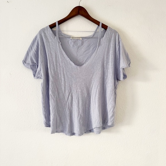 Free People Oversized Over U Tee NEW Medium Blue Moon Linen Blend Grunge Cropped - Picture 2 of 12